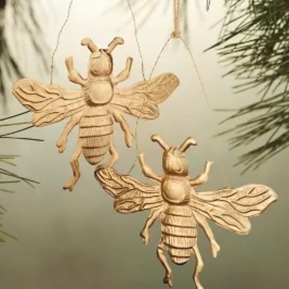 NWT Anthropologie Gilded Bee set of 2 Christmas ornaments